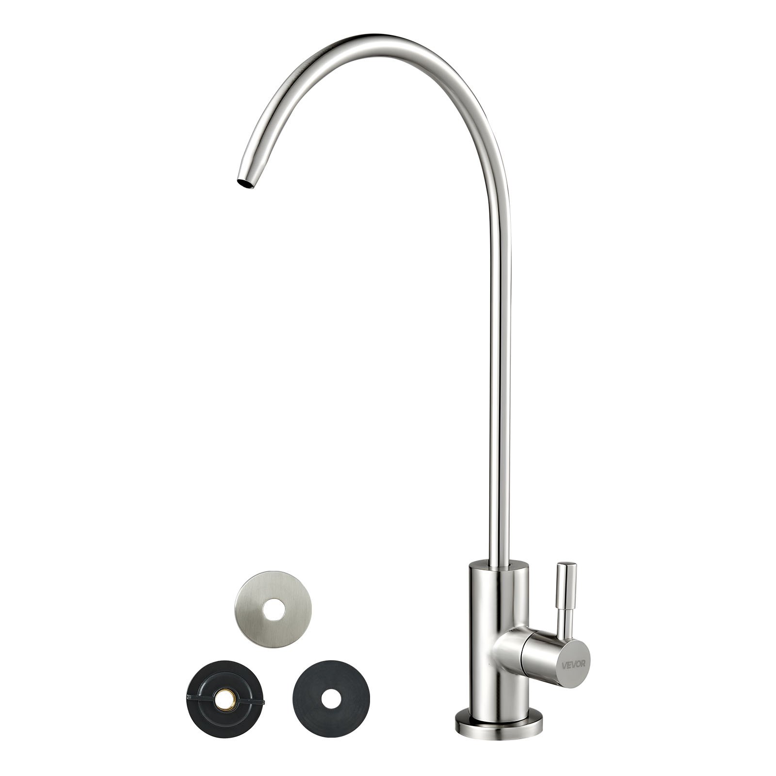 VEVOR Grifo de Acero Inoxidable para Agua Potable sin Plomo, con Válvula de Latón Macizo, Grifo de Arco Alto con Filtro para Fregadero de Cocina, Cafetería, Níquel Cepillado, 370 x 175 x 28 mm