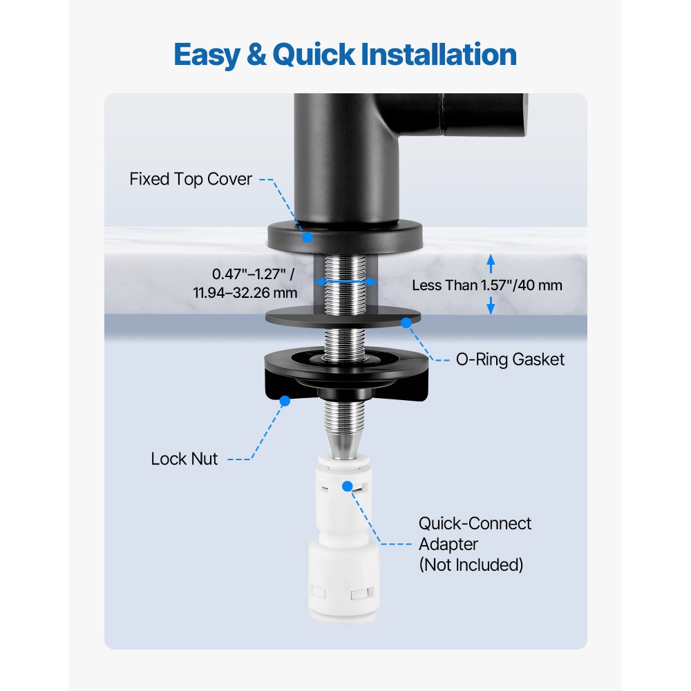 VEVOR Grifo de Acero Inoxidable para Agua Potable sin Plomo, con Válvula de Latón Macizo, Grifo de Arco Alto con Filtro para Fregadero de Cocina, Bar, Cafetería, Negro Mate, 370 x 175 x 28 mm