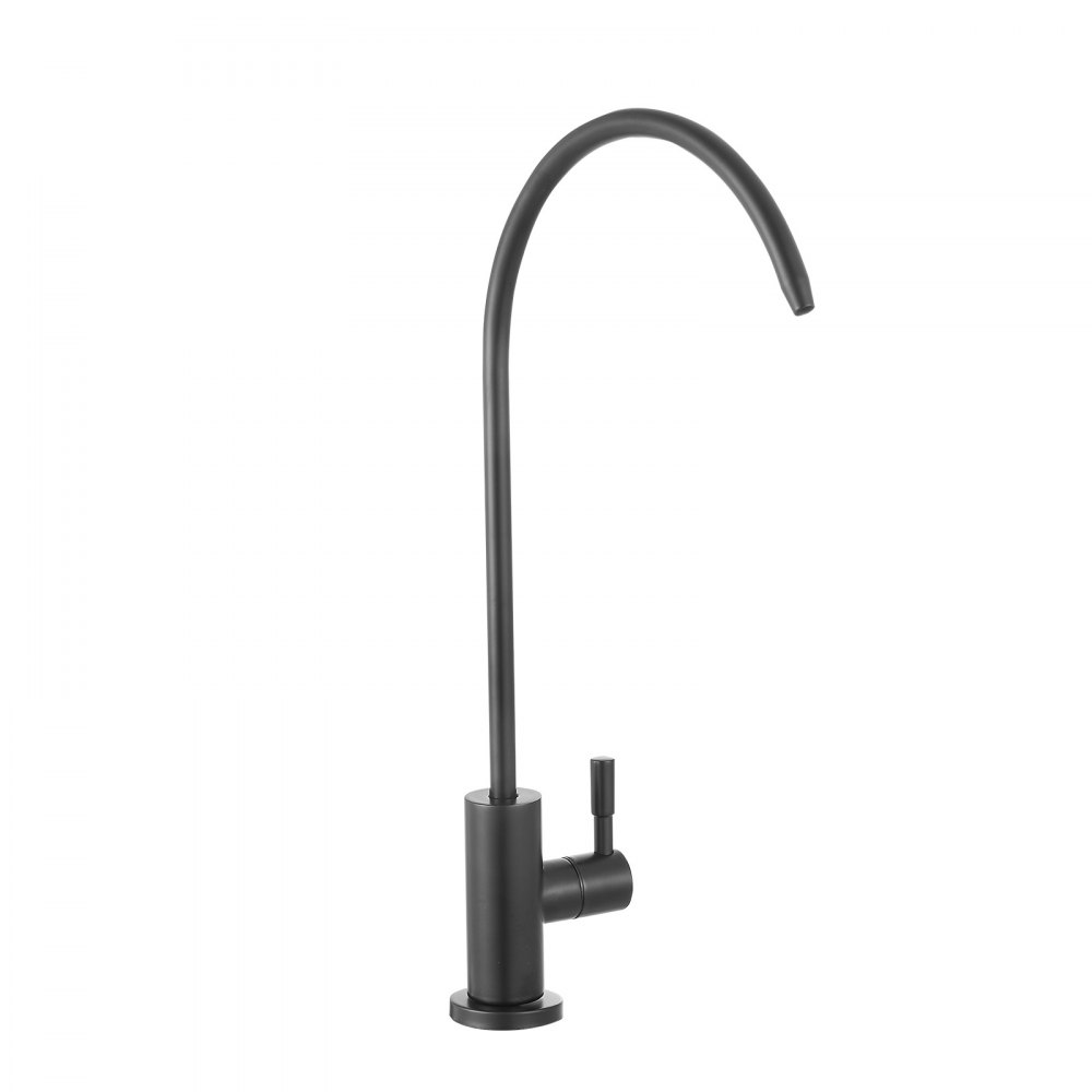VEVOR Grifo de Acero Inoxidable para Agua Potable sin Plomo, con Válvula de Latón Macizo, Grifo de Arco Alto con Filtro para Fregadero de Cocina, Bar, Cafetería, Negro Mate, 370 x 175 x 28 mm