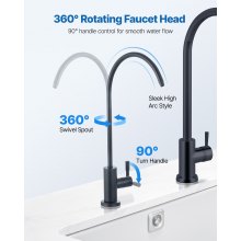 VEVOR Grifo de Acero Inoxidable para Agua Potable sin Plomo, con Válvula de Latón Macizo, Grifo de Arco Alto con Filtro para Fregadero de Cocina, Bar, Cafetería, Negro Mate, 370 x 175 x 28 mm