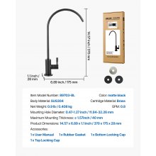 VEVOR Grifo de Acero Inoxidable para Agua Potable sin Plomo, con Válvula de Latón Macizo, Grifo de Arco Alto con Filtro para Fregadero de Cocina, Bar, Cafetería, Negro Mate, 370 x 175 x 28 mm