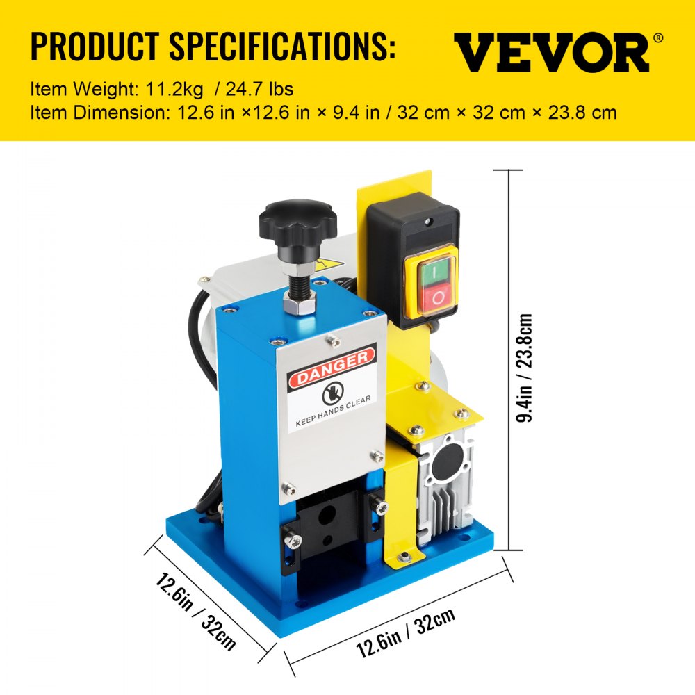 VEVOR 220V Máquina Peladora de Cables Máquina de Pelacable Automática para Pelar Cables 1,5mm - 25mm Adecuado para Varios Tipos de Cable Redondo y Cable Plano con Cubierta Wire Stripping Machine