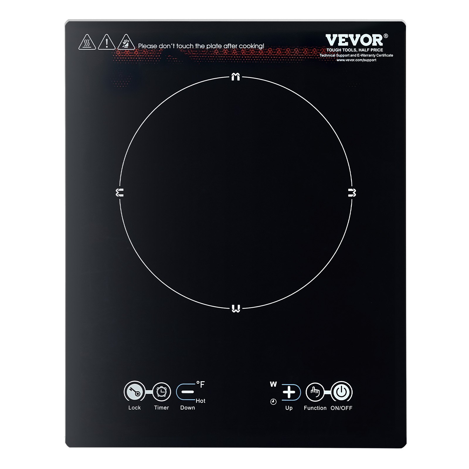 VEVOR Placa de Inducción Portátil, Quemador de Inducción Eléctrico de 2200 W con 11 Configuraciones de Temperatura, con Temporizador 3 Horas, para Cocinar en la Cocina del Hogar, 280 x 350 x 68 mm
