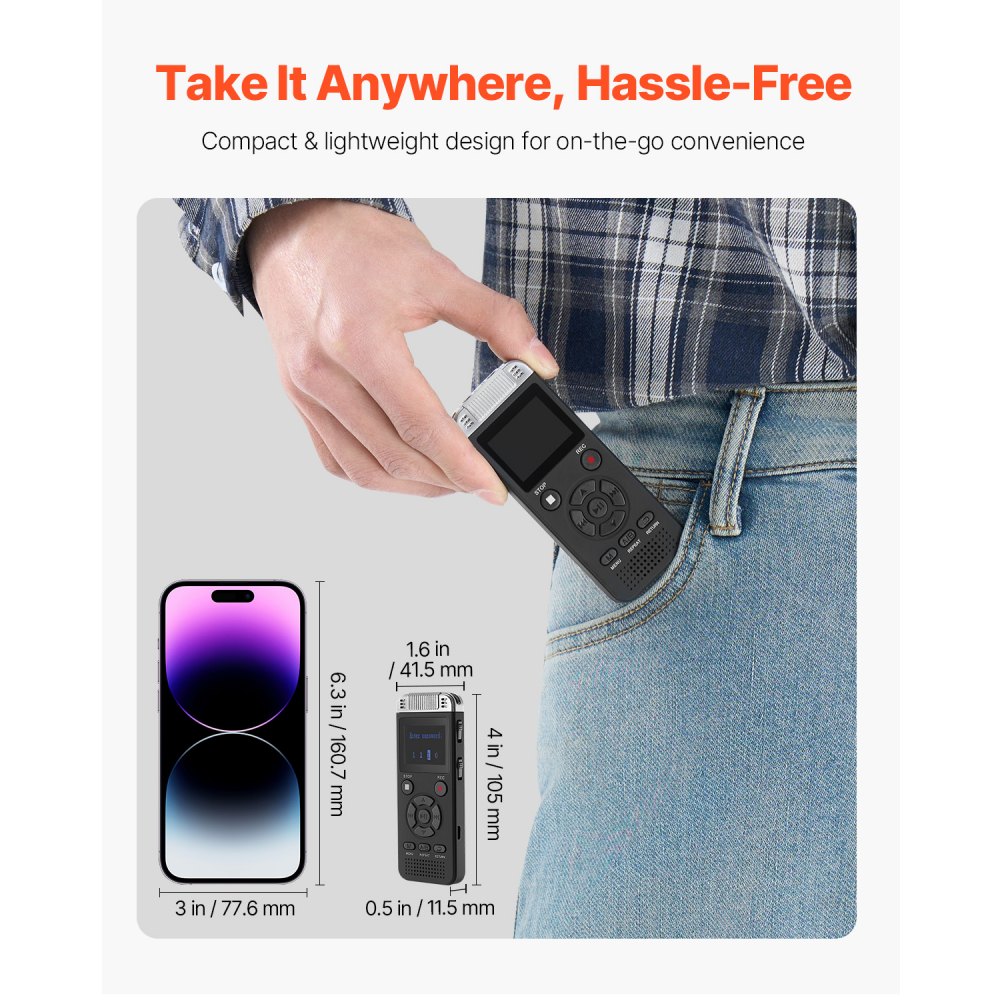 VEVOR Digital Voice Recorder, 128 GB, Dictation Device with Playback, Password-Proof Audio Recorder USB, 8730 Hours of Storage, 40 Hours of Continuous Recording, for Lectures and Meetings