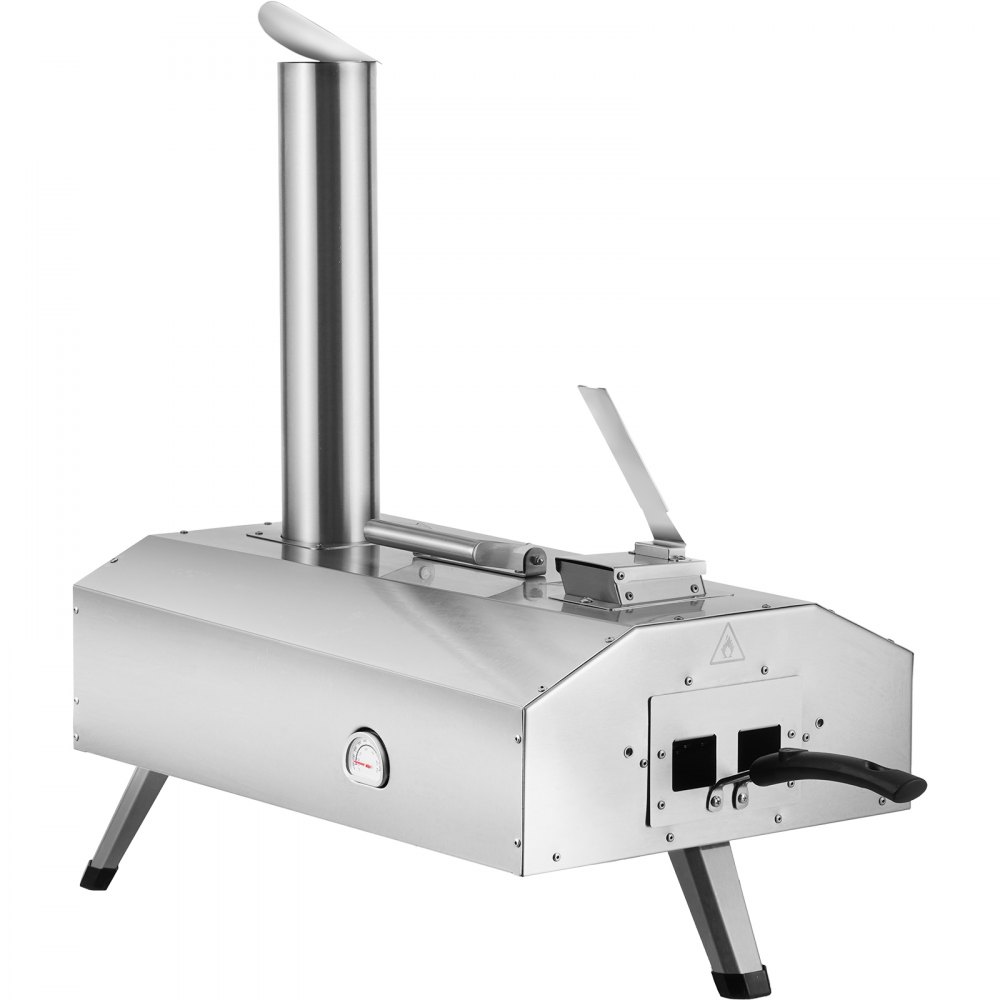 VEVOR Horno portátil para exteriores, horno para pizza de 12 pulgadas, de pellets, patatas fritas y carbón, de triple combustible, parrilla para pizza de acero inoxidable, incluye piedra para pizza, funda impermeable, pala, ideal para acampar y para el patio trasero, color plateado