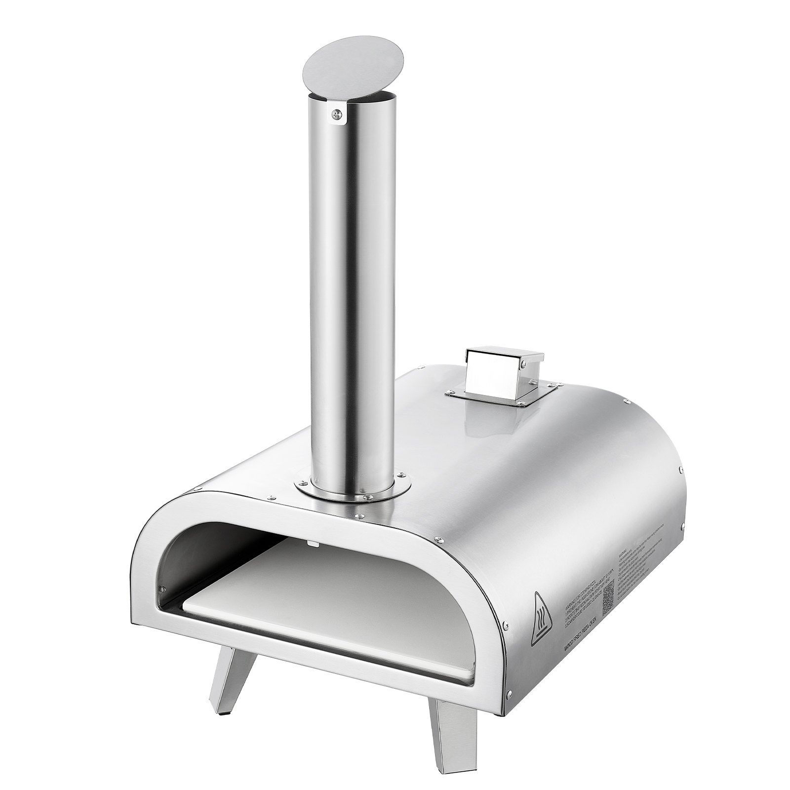VEVOR Horno de Pizza Portátil para Exteriores de 30 cm, con Termómetro Integrado, para Pizza de Leña de Acero Inoxidable, para Patio, Camping, Incluye Piedra, Pala y Bolsa de Transporte, Plata