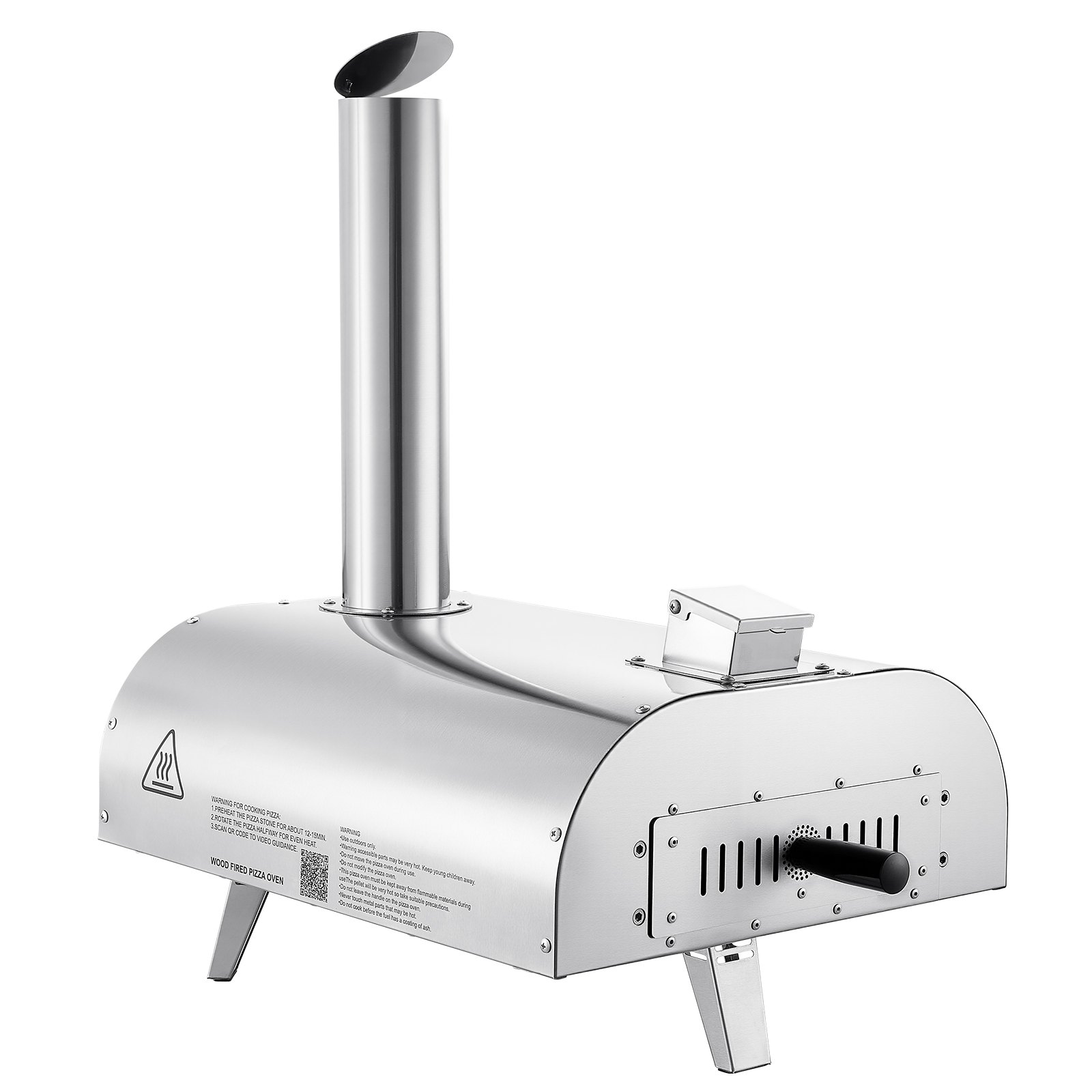 VEVOR Horno de Pizza Portátil para Exteriores de 30 cm, con Termómetro Integrado, para Pizza de Leña de Acero Inoxidable, para Patio, Camping, Incluye Piedra, Pala y Bolsa de Transporte, Plata