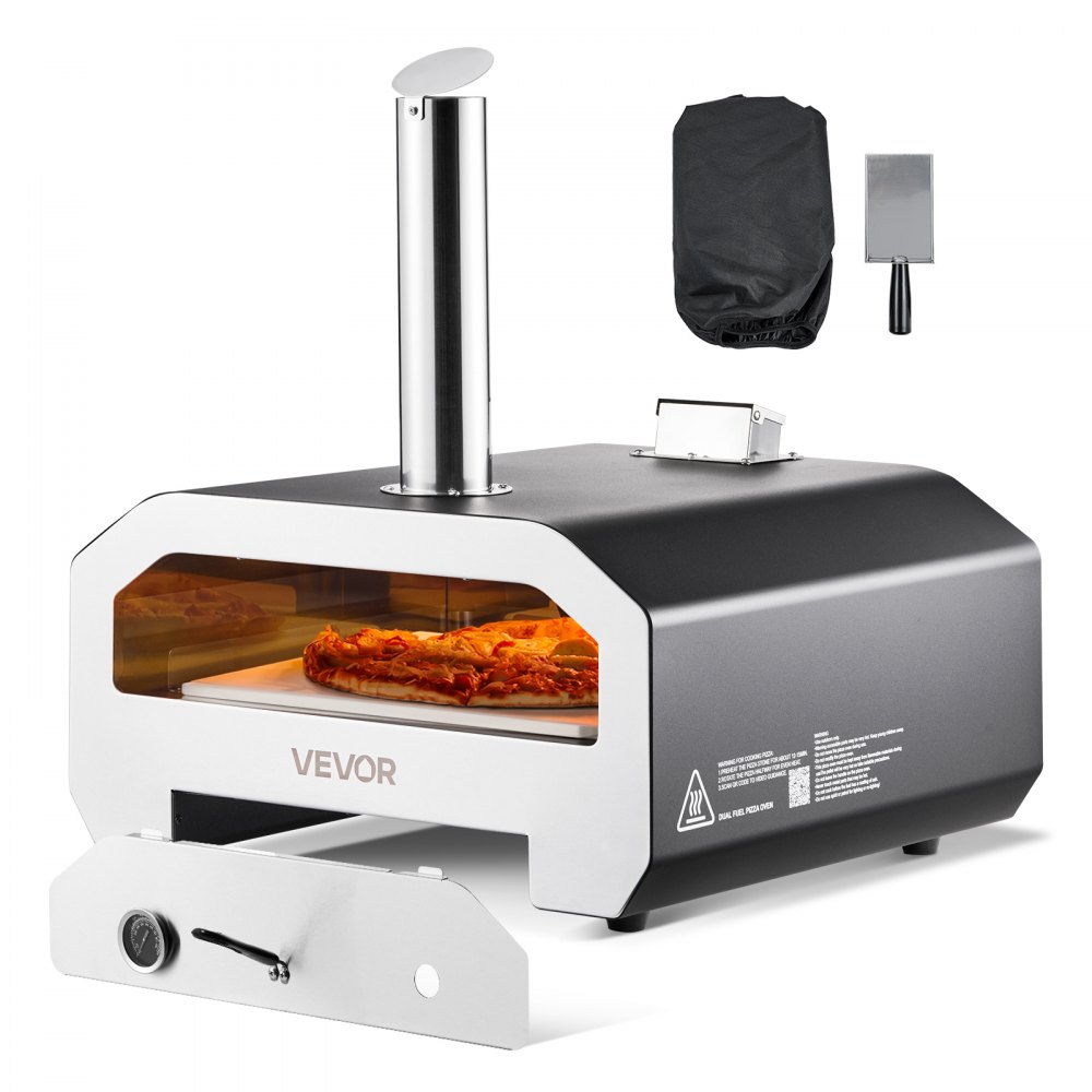 VEVOR Horno de Pizza para Exteriores 406,4 mm, de Gas Propano/Pellet, con Termómetro y Rotación Eléctrica, para Acampar en el Jardín o la Terraza con Pala de Piedra para Pizza, 857 x 593 x 697 mm