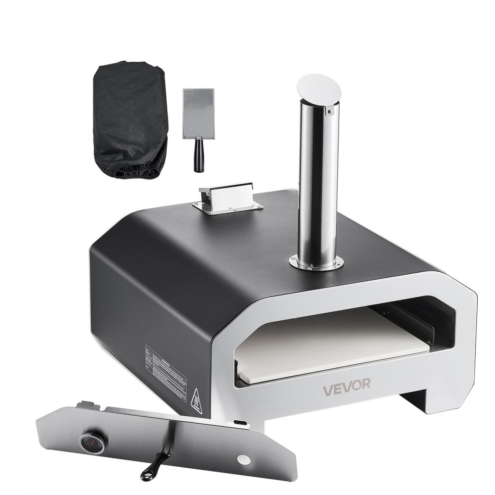 VEVOR Horno de Pizza para Exteriores 406,4 mm, de Gas Propano/Pellet, con Termómetro y Rotación Eléctrica, para Acampar en el Jardín o la Terraza con Pala de Piedra para Pizza, 857 x 593 x 697 mm
