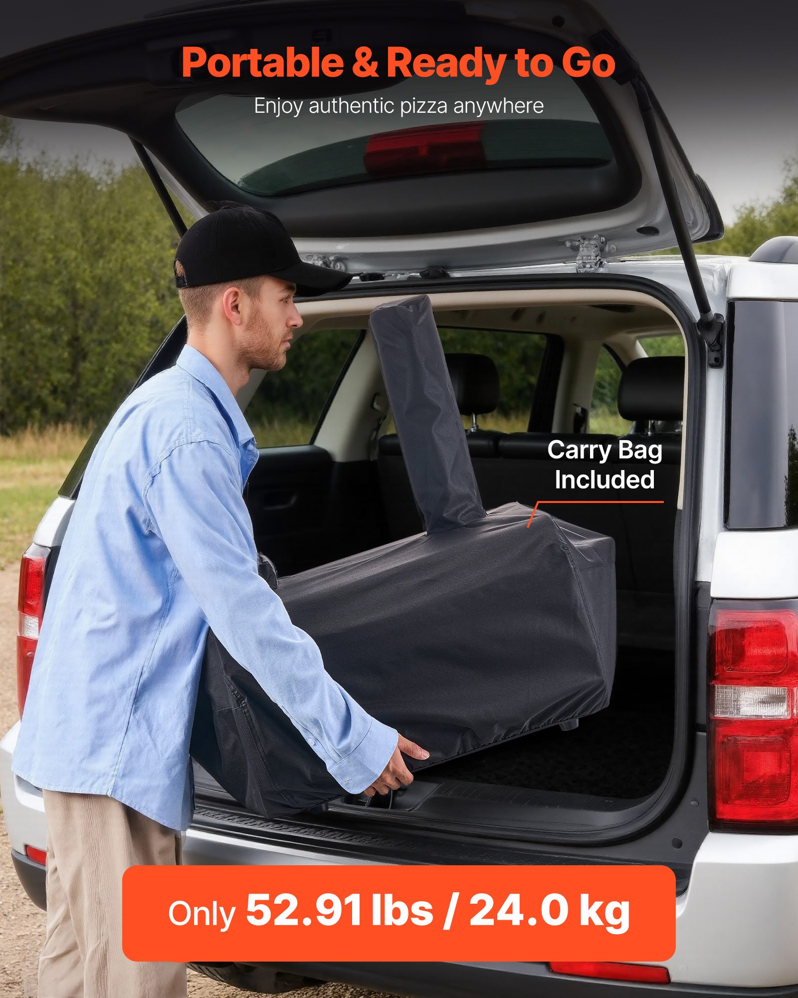 VEVOR Horno de Pizza para Exteriores 406,4 mm, de Gas Propano/Pellet, con Termómetro y Rotación Eléctrica, para Acampar en el Jardín o la Terraza con Pala de Piedra para Pizza, 857 x 593 x 697 mm