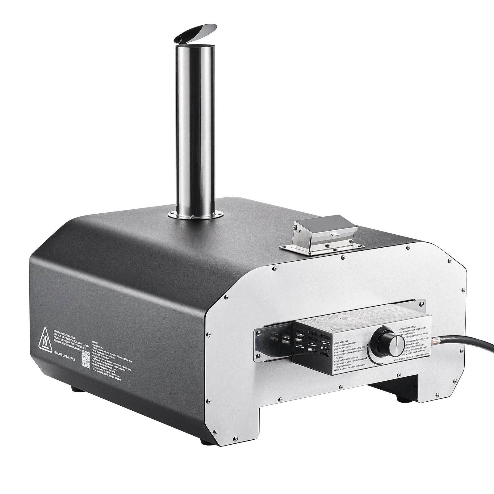 VEVOR Horno de Pizza para Exteriores 406,4 mm, de Gas Propano/Pellet, con Termómetro y Rotación Eléctrica, para Acampar en el Jardín o la Terraza con Pala de Piedra para Pizza, 857 x 593 x 697 mm