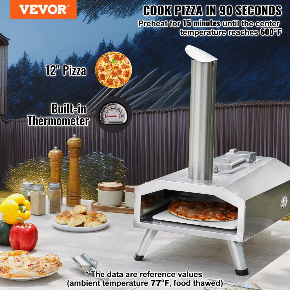 Horno de pizza de combustible dual VEVOR para uso al aire libre, horno de pizza portátil de 12", horno de pizza para exteriores alimentado con pellets y gas con piedra de pizza de cordierita espesa, pata plegable para acampar y patio trasero