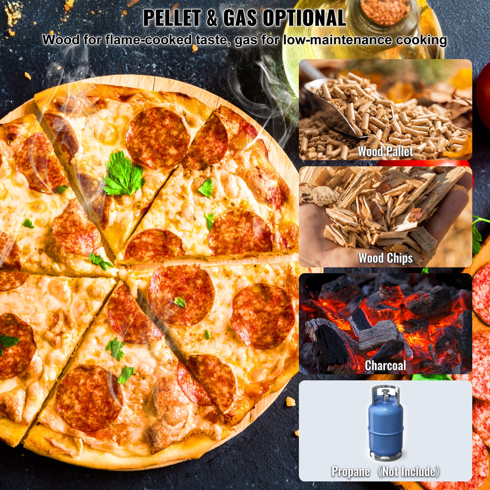 Horno de pizza de combustible dual VEVOR para uso al aire libre, horno de pizza portátil de 12", horno de pizza para exteriores alimentado con pellets y gas con piedra de pizza de cordierita espesa, pata plegable para acampar y patio trasero