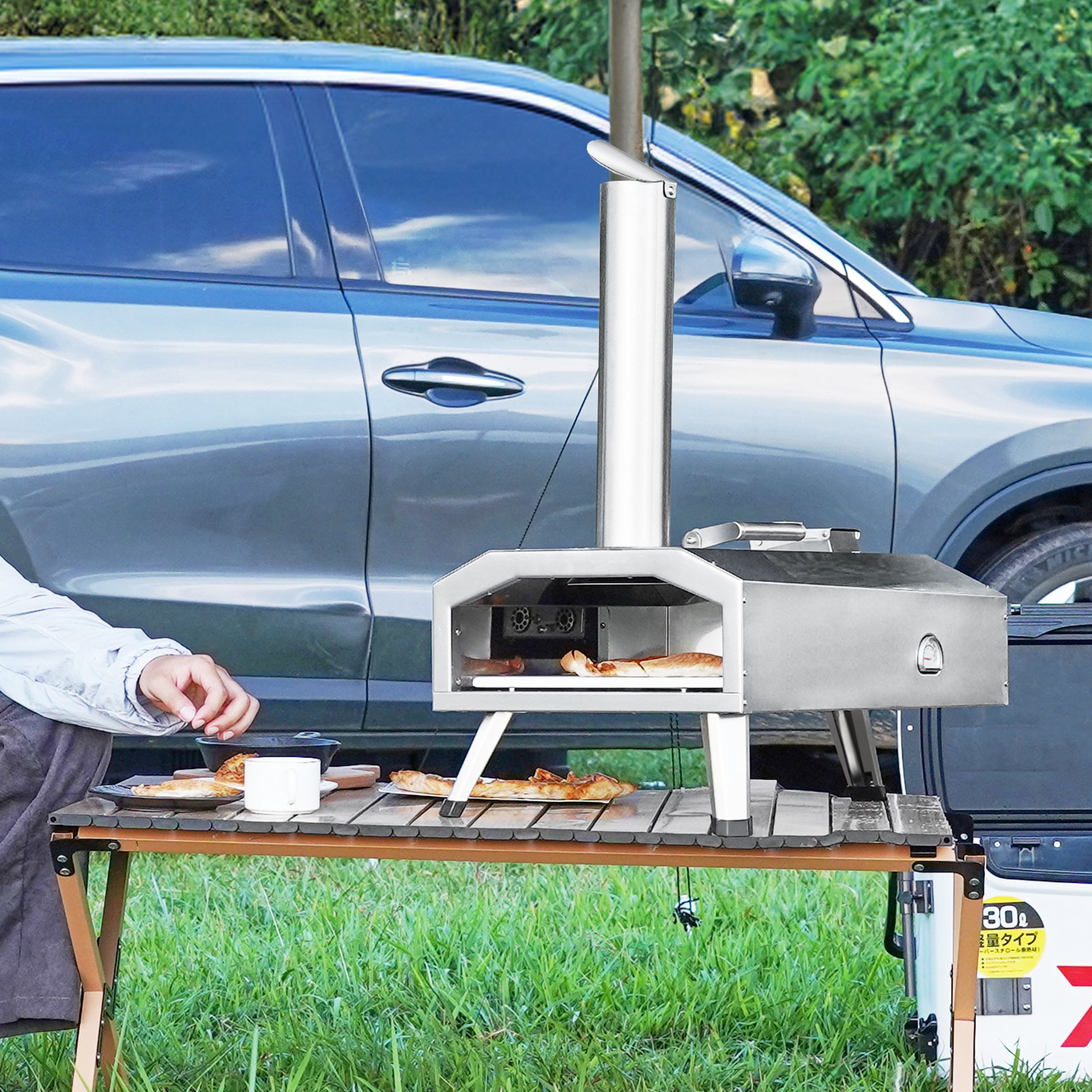 Horno de pizza de combustible dual VEVOR para uso al aire libre, horno de pizza portátil de 12", horno de pizza para exteriores alimentado con pellets y gas con piedra de pizza de cordierita espesa, pata plegable para acampar y patio trasero