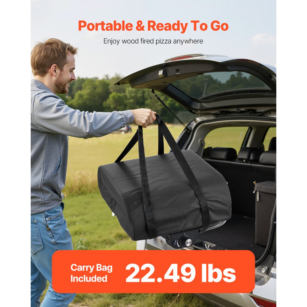 VEVOR Horno de Pizza para Exteriores, de Gas Propano, con Rotación Eléctrica y Piedra para Pizza Gruesa, Portátil, para Acampar, Jardín, Patio y con Bolsa de Transporte, Negro, 470 x 430 x 270 mm