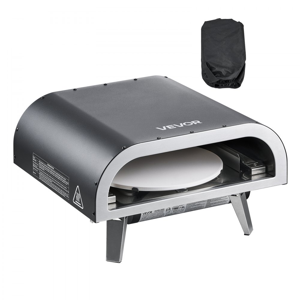 VEVOR Horno de Pizza para Exteriores, de Gas Propano, con Rotación Eléctrica y Piedra para Pizza Gruesa, Portátil, para Acampar, Jardín, Patio y con Bolsa de Transporte, Negro, 470 x 430 x 270 mm