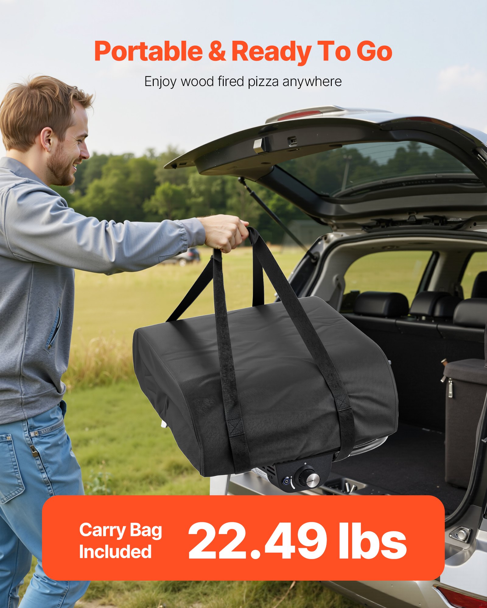 VEVOR Horno de Pizza para Exteriores, de Gas Propano, con Rotación Eléctrica y Piedra para Pizza Gruesa, Portátil, para Acampar, Jardín, Patio y con Bolsa de Transporte, Negro, 470 x 430 x 270 mm