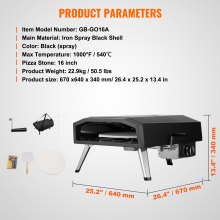 VEVOR Horno de Pizza para Exteriores de Gas Portátil 670 x 640 x 340 mm Negro