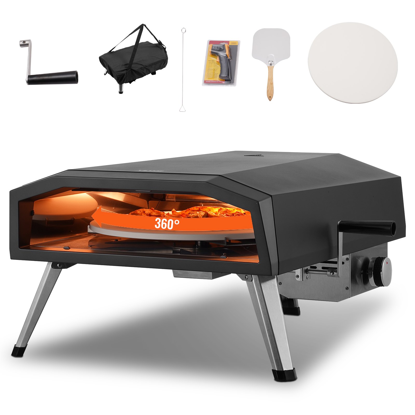 VEVOR Outdoor Pizza Oven, 16-inch Gas-Powered Pizza Maker, Portable Outdoor Pizza Grill with Thickened Cordierite Pizza Stone, Waterproof Cover, Iron Spray Gas Oven with Folding Leg for Camping and Garden