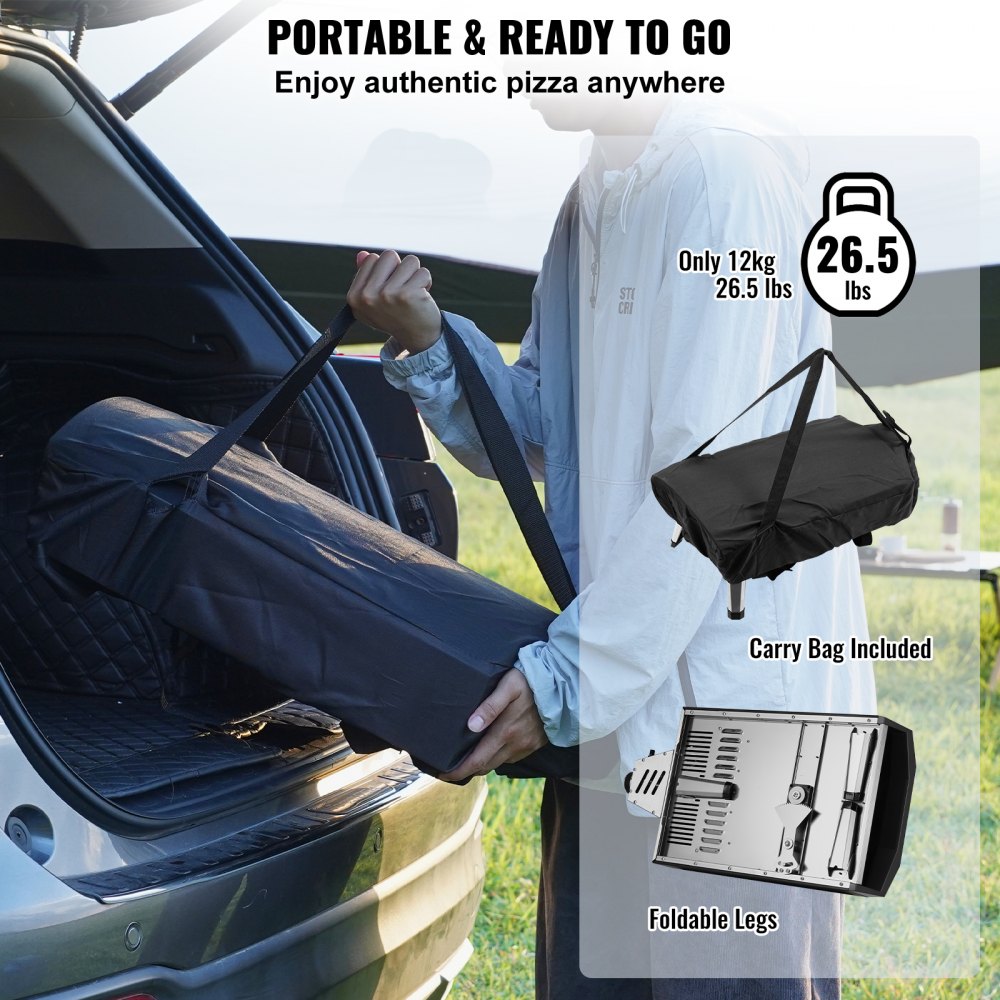 VEVOR Horno de Pizza para Exteriores Portátil para Pizza al Aire Libre con Piedra, Cubierta Impermeable, con Rociador de Hierro y Pata Plegable para Acampar y Patio Trasero 735 x 390 x 262 mm, Negro
