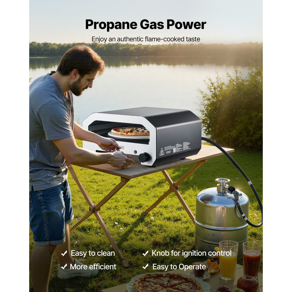 VEVOR Horno de Pizza Portátil para Exteriores, 40 cm, a Gas Propano, con Rotación Eléctrica, Piedra para Pizza Gruesa, Bolsa de Transporte, para Patio, Camping, Color Negro, 603 x 593 x 324 mm