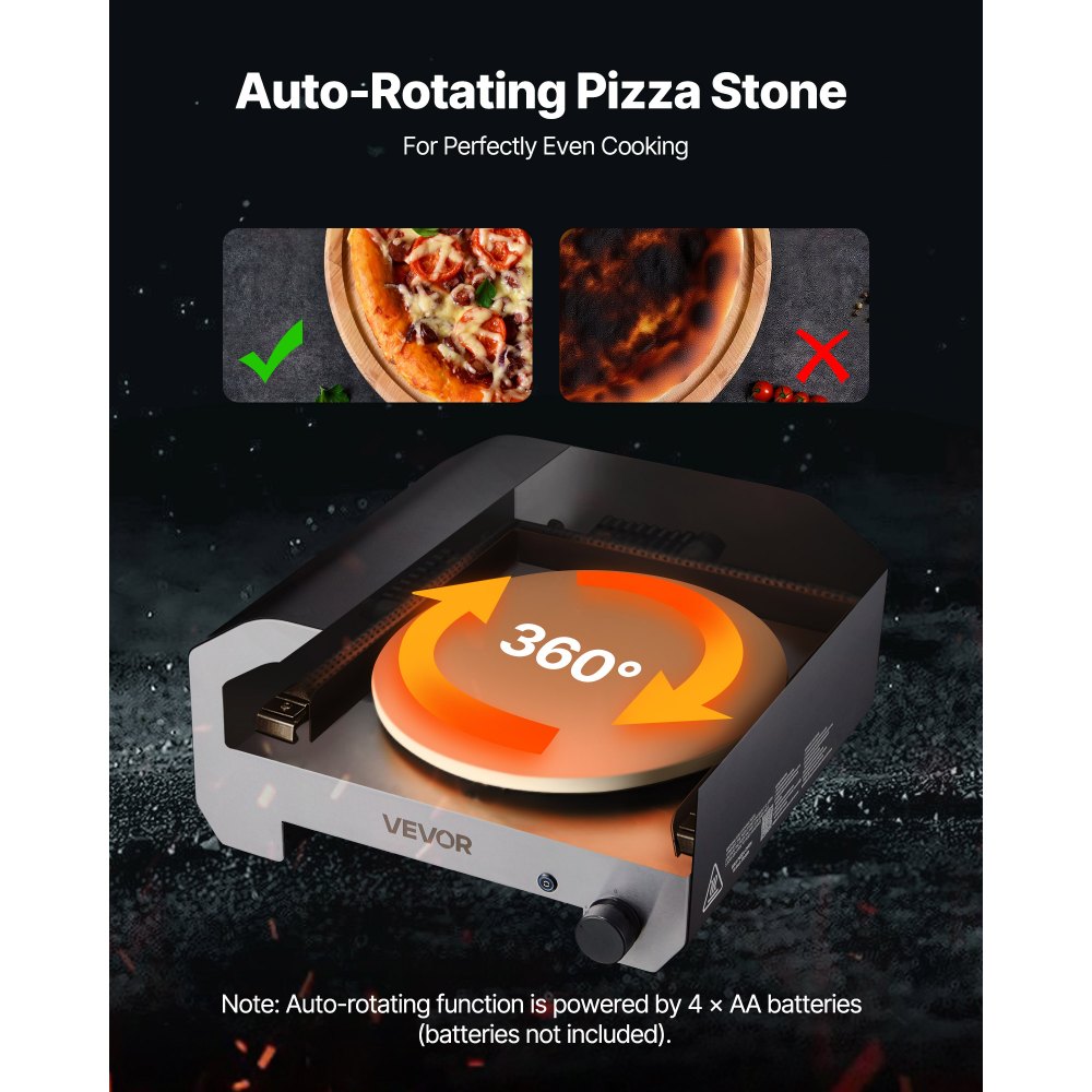 VEVOR Horno de Pizza Portátil para Exteriores, 40 cm, a Gas Propano, con Rotación Eléctrica, Piedra para Pizza Gruesa, Bolsa de Transporte, para Patio, Camping, Color Negro, 603 x 593 x 324 mm
