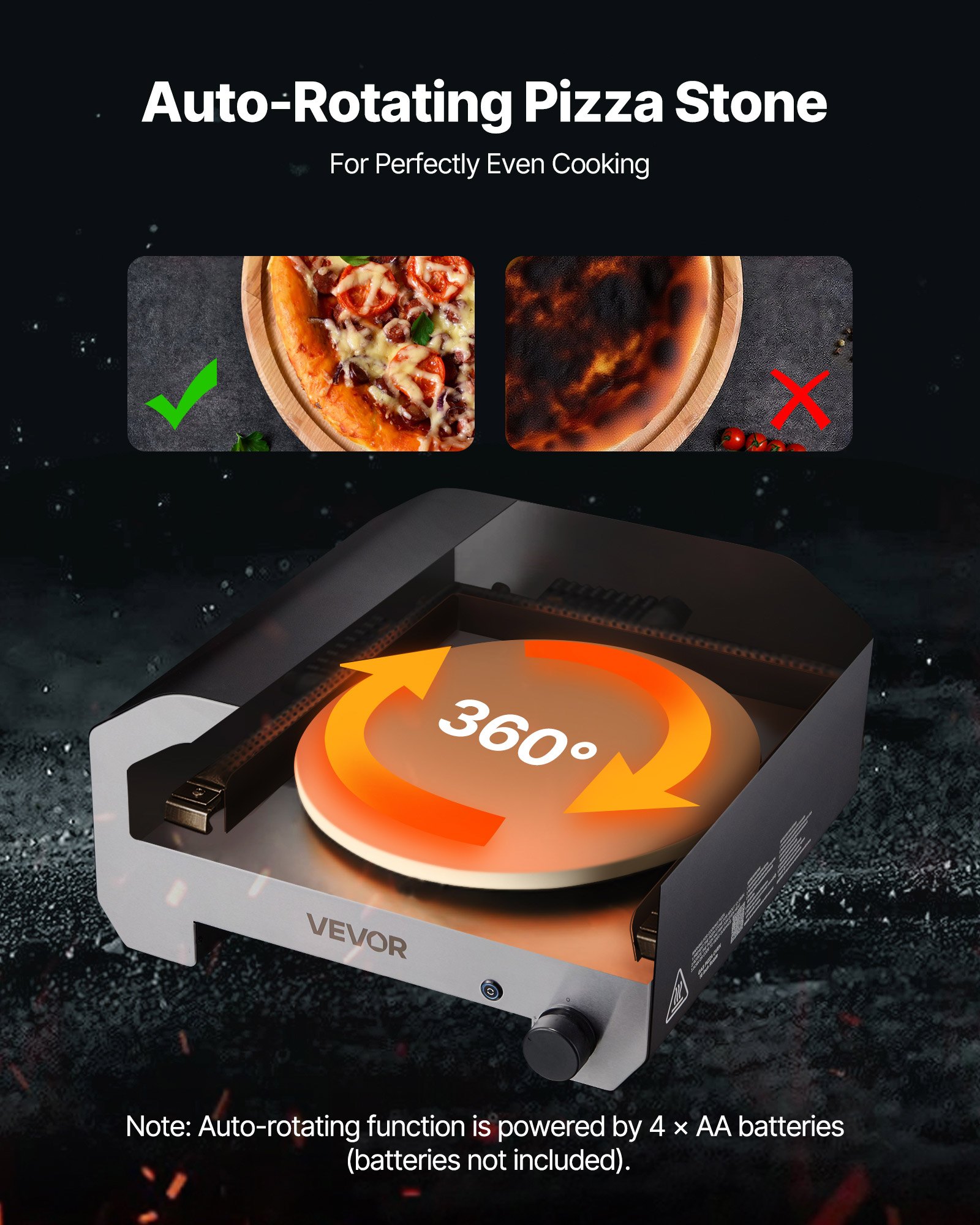 VEVOR Horno de Pizza Portátil para Exteriores, 40 cm, a Gas Propano, con Rotación Eléctrica, Piedra para Pizza Gruesa, Bolsa de Transporte, para Patio, Camping, Color Negro, 603 x 593 x 324 mm