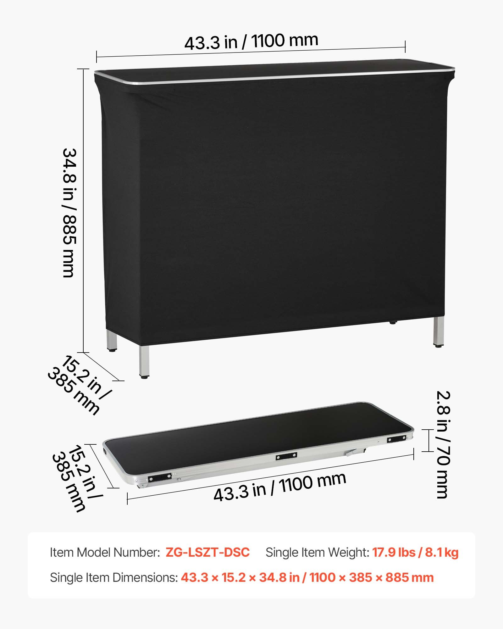 VEVOR Mesa de Bar Portátil 1100 x 390 x 880 mm, Barra de Fiesta Plegable, con Soportes Laterales Falda Estante de Almacenamiento Bolsa de Transporte, Estación de Bar Exterior para Feria Eventos Fiesta