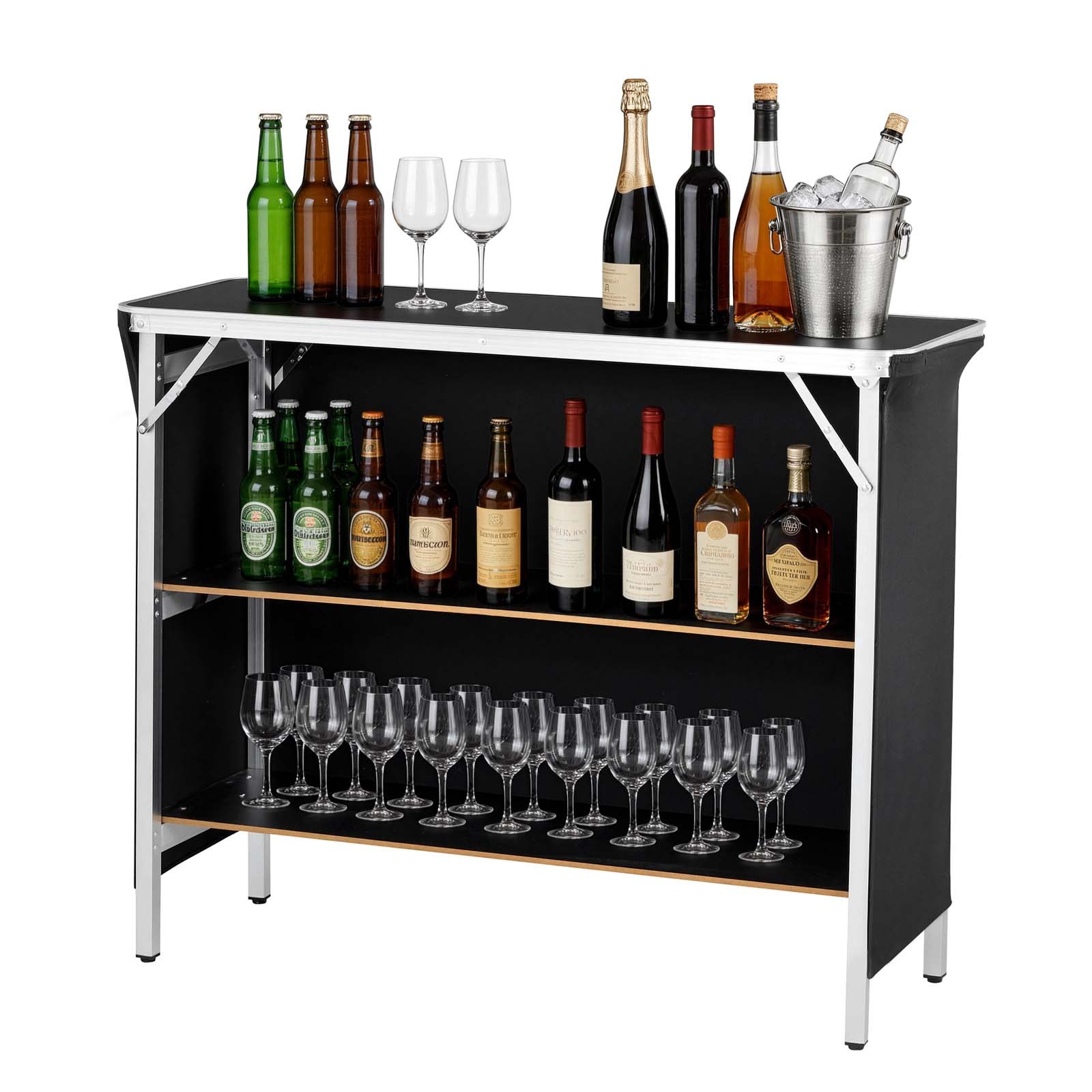 VEVOR Mesa de Bar Portátil 1100 x 390 x 880 mm, Barra de Fiesta Plegable, con Soportes Laterales Falda Estante de Almacenamiento Bolsa de Transporte, Estación de Bar Exterior para Feria Eventos Fiesta
