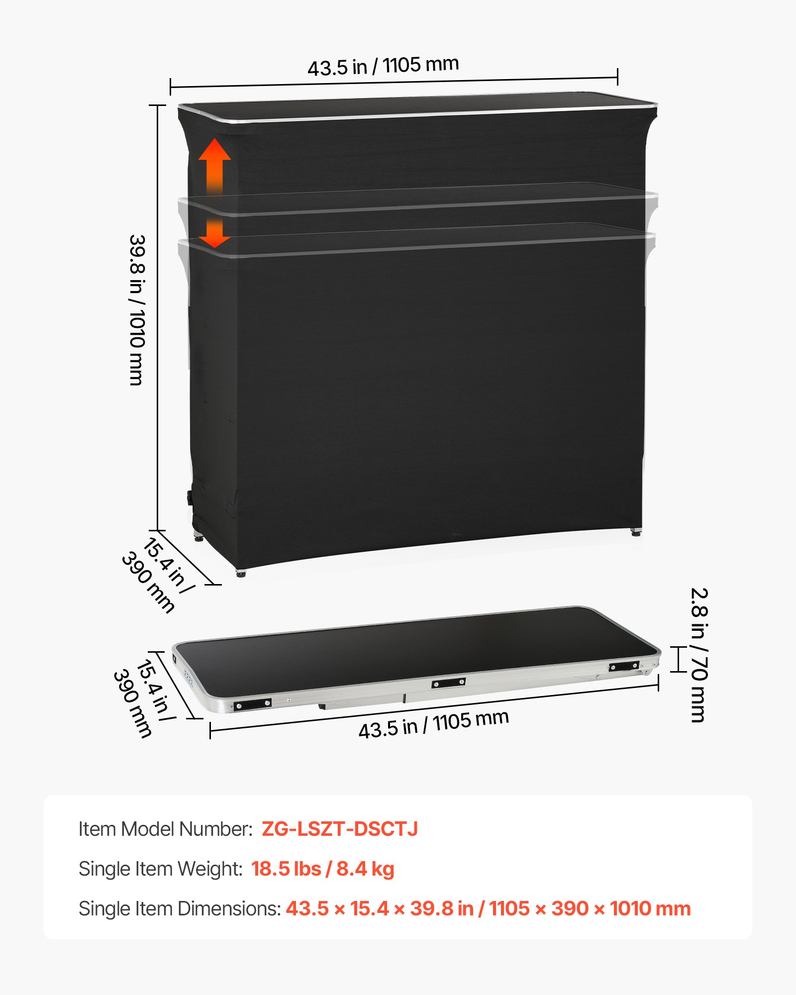 VEVOR Mesa de Bar Portátil 1105 x 390 x 1010 mm, Estación de Bar Plegable, Altura Ajustable, con Funda 2 Estantes de Almacenamiento Bolsa de Transporte, Barra de Bar Exterior para Eventos Feria Fiesta