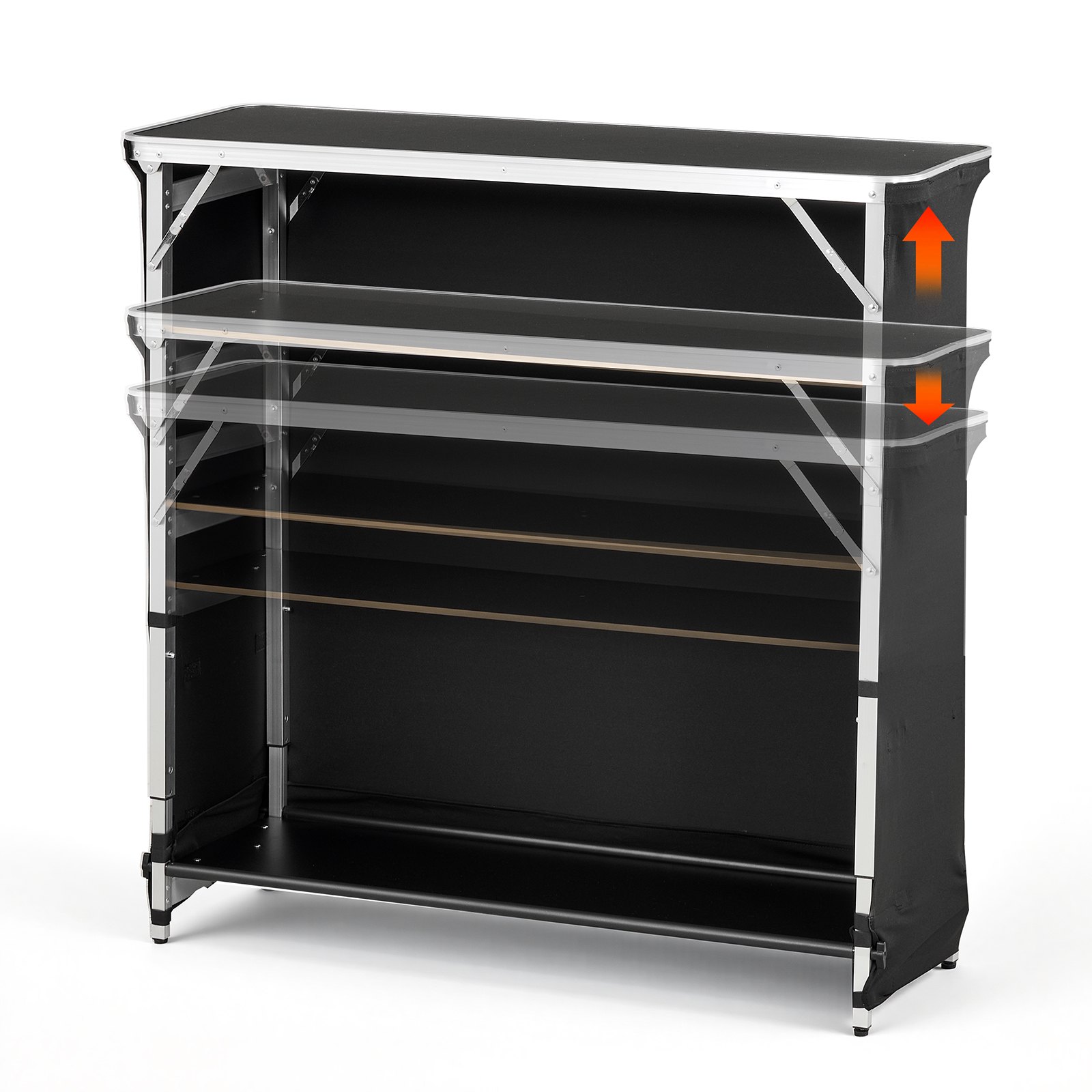 VEVOR Mesa de Bar Portátil 1105 x 390 x 1010 mm, Estación de Bar Plegable, Altura Ajustable, con Funda 2 Estantes de Almacenamiento Bolsa de Transporte, Barra de Bar Exterior para Eventos Feria Fiesta