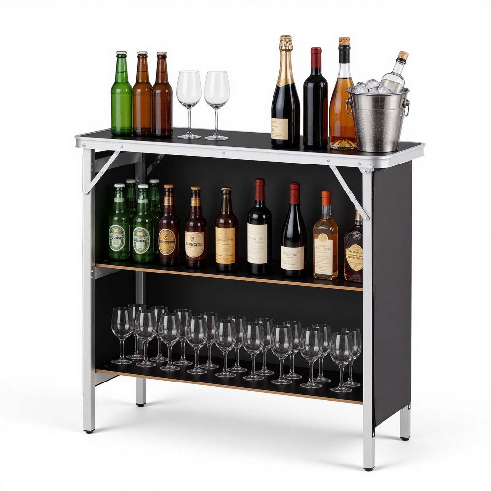 VEVOR Mesa de Bar Portátil 980 x 385 x 870 mm, Estación de Bar Plegable, con Falda Desmontable  Estantes de Almacenamiento Bolsa de Transporte, Barra de Bar Exterior para Eventos Ferias Fiestas Jardín