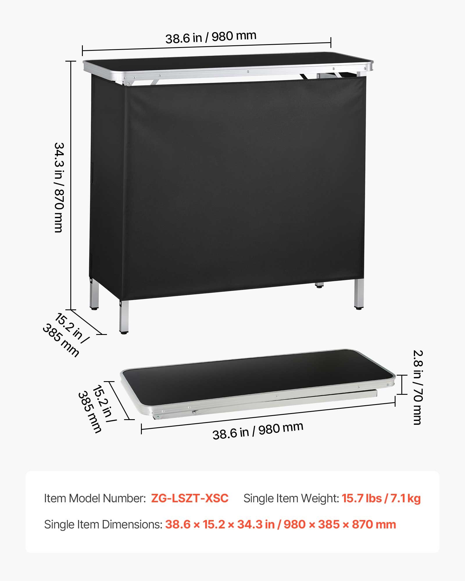 VEVOR Mesa de Bar Portátil 980 x 385 x 870 mm, Estación de Bar Plegable, con Falda Desmontable  Estantes de Almacenamiento Bolsa de Transporte, Barra de Bar Exterior para Eventos Ferias Fiestas Jardín