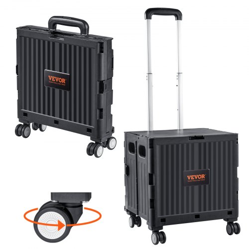 VEVOR Carrito de Compras Capacidad de Carga de 49,8 kg Carrito de Compras Plegable Portátil con Mango Telescópico Resistente Transporte de 4 Ruedas para Viajes, Compras, Mudanzas, Equipaje, Negro