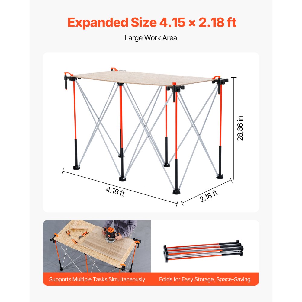 VEVOR Portable Folding Assembly Stand (1266 x 665 x 733 mm), Collapsible Workbench Stand with 1135 kg Load Capacity & Storage Bag (no tabletop) for Garage Workshop