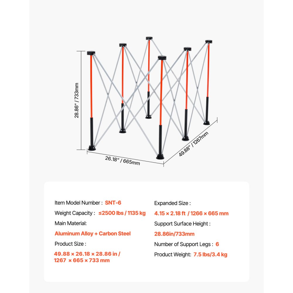 VEVOR Portable Folding Assembly Stand (1266 x 665 x 733 mm), Collapsible Workbench Stand with 1135 kg Load Capacity & Storage Bag (no tabletop) for Garage Workshop