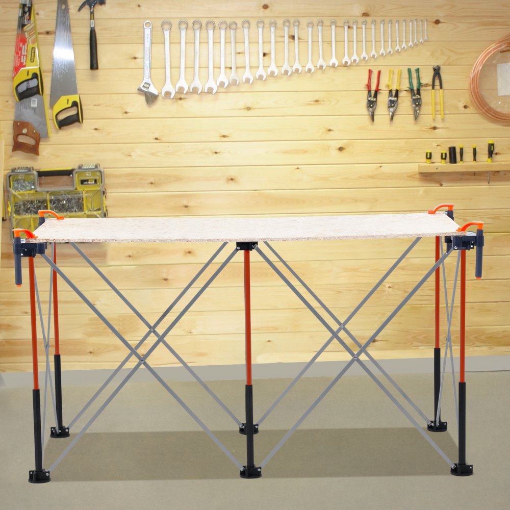 VEVOR Portable Folding Assembly Stand (1266 x 665 x 733 mm), Collapsible Workbench Stand with 1135 kg Load Capacity & Storage Bag (no tabletop) for Garage Workshop