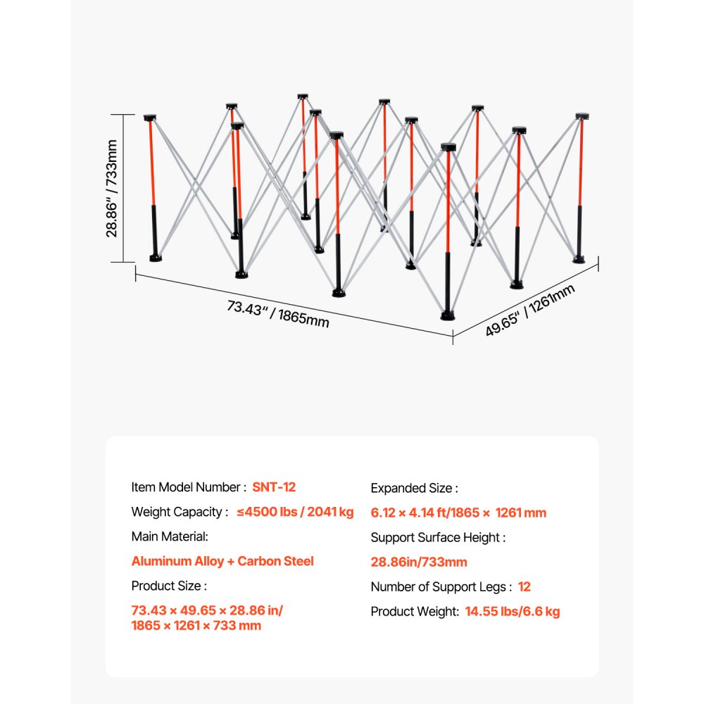 VEVOR Banco de Trabajo Plegable Portátil, Banco de Trabajo 1865 x 1261 x 733 mm con Bolsa de Almacenamiento (Tablero no Incluido), Capacidad de Peso de 2041 kg para Garaje, Taller y Exterior