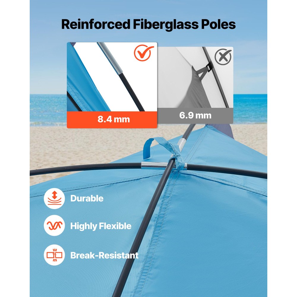 VEVOR Tienda de Playa para 4 Personas, Carpa de Refugio de Sol Protección UPF 50+, Carpa Portátil de Playa con Bolsa de Transporte y Bolsillos para Arena, para Acampar, Pescar, Picnics al Aire Libre