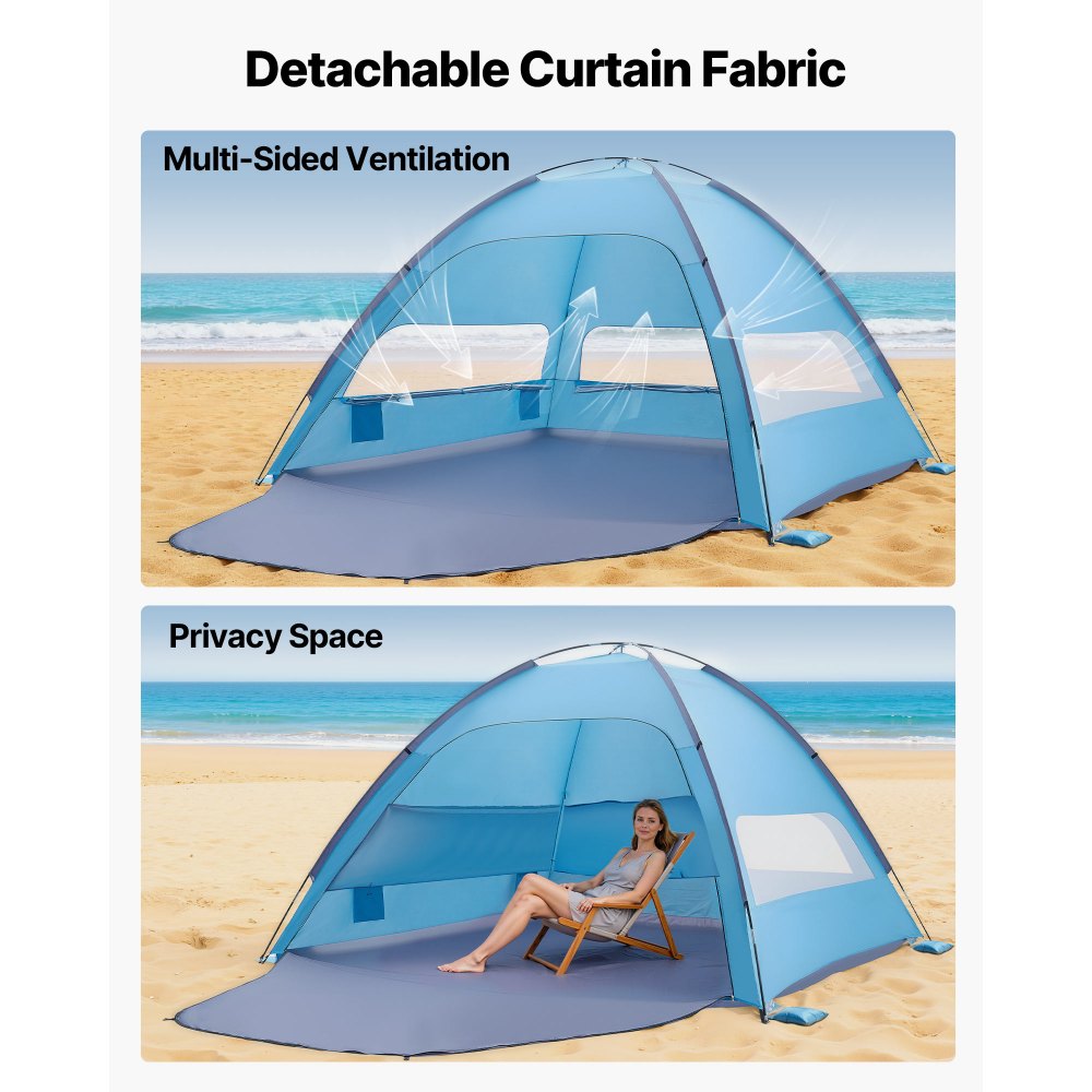 VEVOR Tienda de Playa para 8 Personas, Carpa de Refugio de Sol Protección UPF 50+, Carpa Portátil de Playa con Bolsa de Transporte y Bolsillos para Arena, para Acampar, Pescar, Picnics al Aire Libre