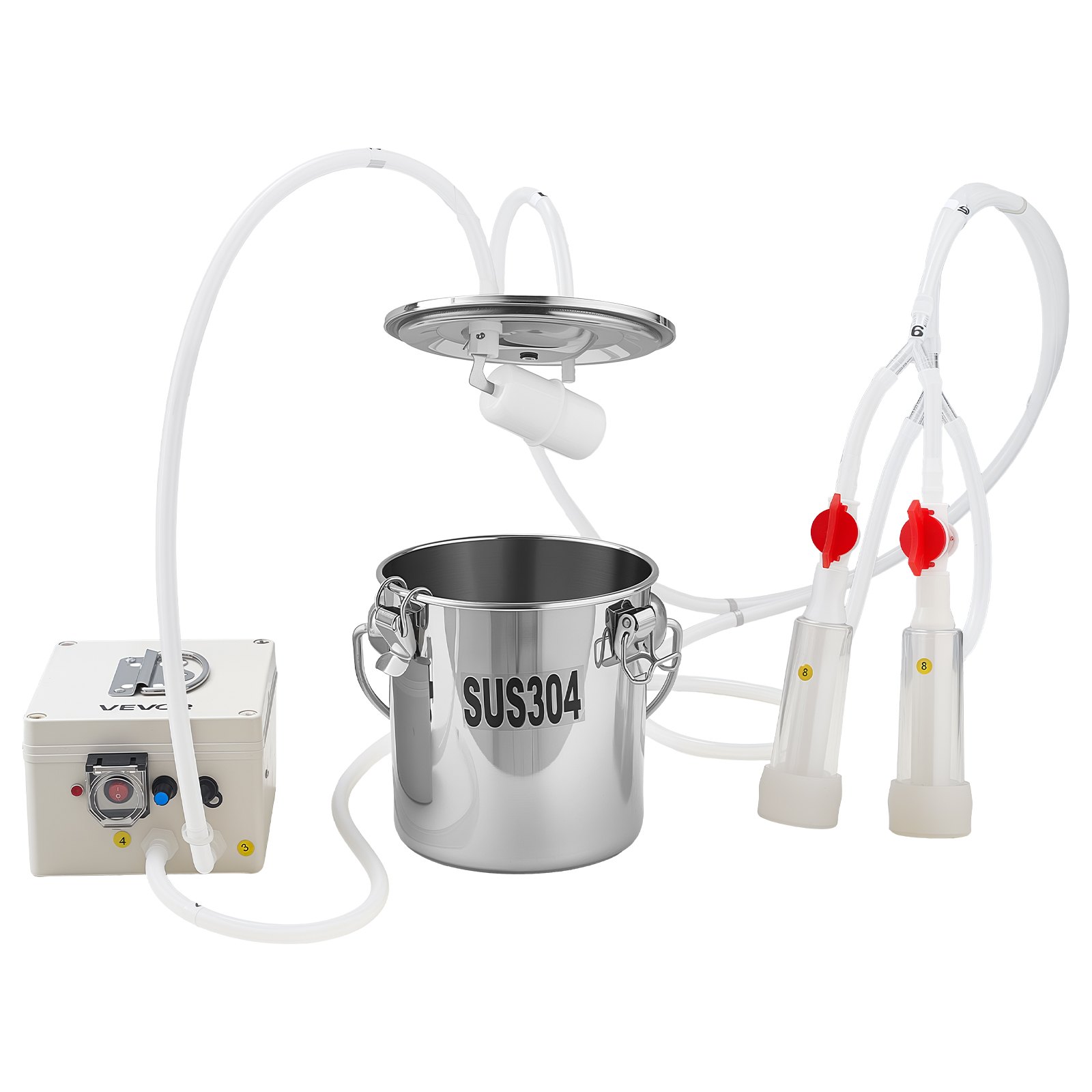 VEVOR Ordeñadora de Cabras Cubo de Acero Inoxidable de Grado Alimenticio de 3 L, Ordeñadora de Vacío Eléctrica con Batería Recargable de 5200 mAh, Succión y Potencia Ajustables, Solo para Cabras
