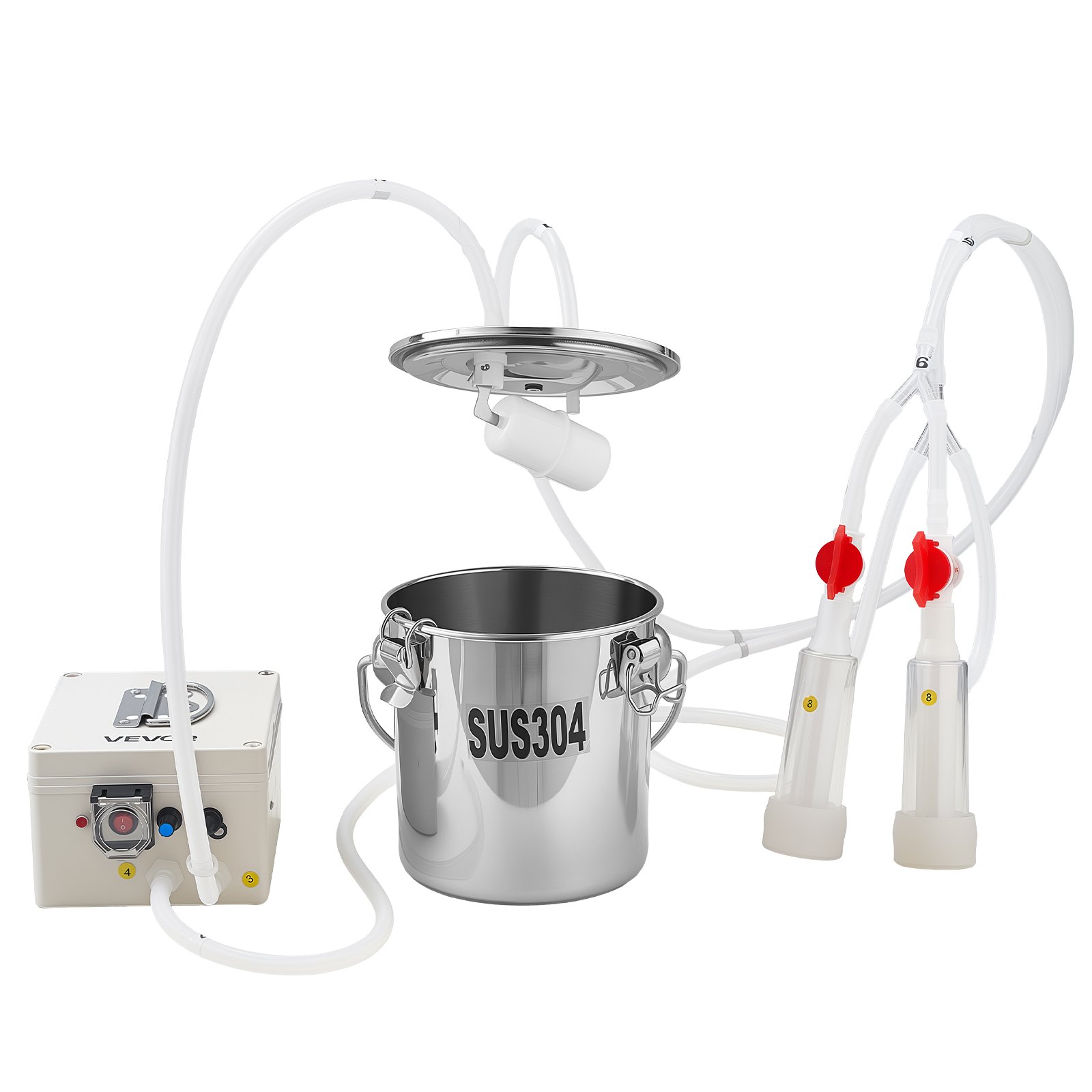 VEVOR Ordeñadora de Cabras Cubo de Acero Inoxidable de Grado Alimenticio de 3 L, Ordeñadora de Vacío Eléctrica con Batería Recargable de 5200 mAh, Succión y Potencia Ajustables, Solo para Cabras