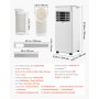 VEVOR Aire Acondicionado Portátil 7000 BTU, 2 kW, 3 en 1 Climatizador con Deshumidificador y Ventilador, Panel Táctil LED, Control Remoto, Kit de Ventana Ajustable para Dormitorio Oficina Apartamento
