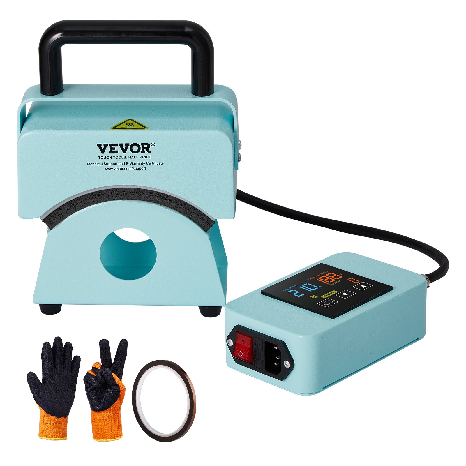 VEVOR Máquina para prensar gorras, mini prensa térmica para gorras con panel de control integrado, máquina para prensar gorras con placa calefactora curva de 5,9 x 3,15 pulgadas, base de seguridad y guante, apagado automático, color verde