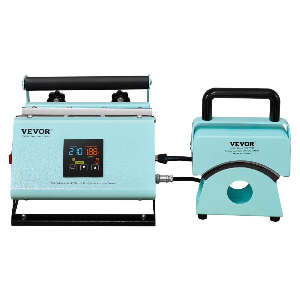 VEVOR 2 en 1 Máquina de prensado térmico para vasos y gorras, Mini prensa térmica para gorras y sombreros, Prensa térmica para vasos y tazas de sublimación de 11-30 oz, Control de temperatura y tiempo, Verde