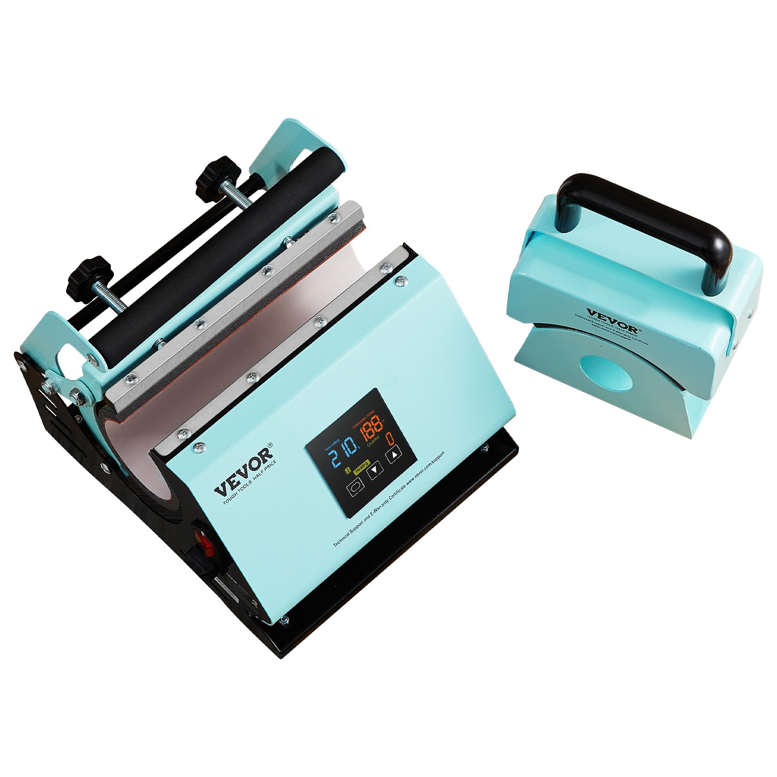 VEVOR 2 en 1 Máquina de prensado térmico para vasos y gorras, Mini prensa térmica para gorras y sombreros, Prensa térmica para vasos y tazas de sublimación de 11-30 oz, Control de temperatura y tiempo, Verde