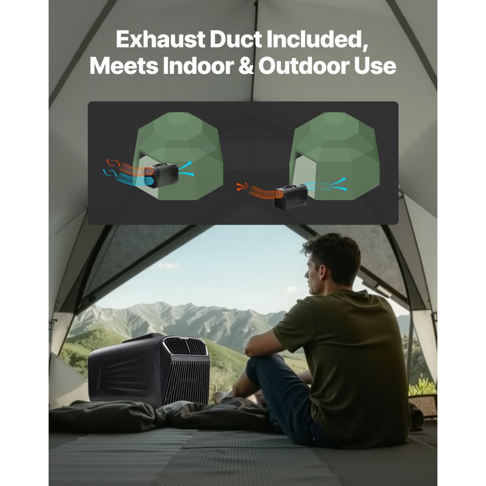 VEVOR Aire Acondicionado Portátil Ajustable, 3 Velocidades, 4000 BTU con Temporizador 24 Horas, 16 a 30 ℃, CA/CC, para Acampar en Tiendas de Campaña al Aire Libre, RV o Uso Doméstico, Gris Oscuro