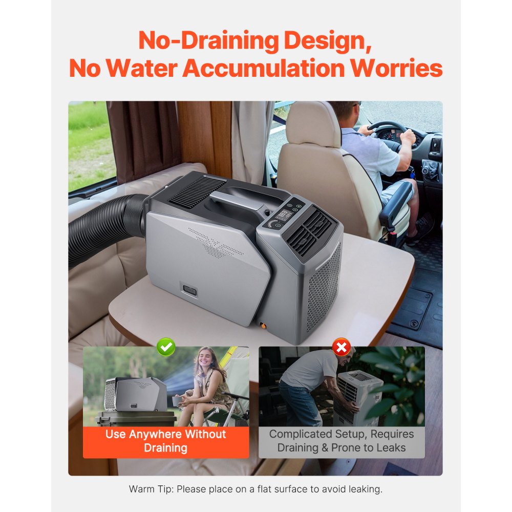 VEVOR Portable Air Conditioner, 5000 BTU, 3-Speed Air Conditioner with 24-Hour Timer, Cooler, Adjustable from 16-32 °C, Compatible with AC/DC, Camping, RVs or Home Use, Grey, 320x580x346 mm