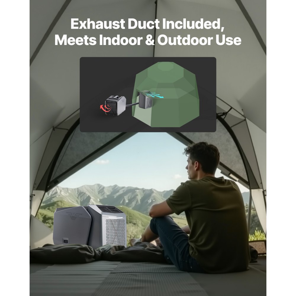 VEVOR Portable Air Conditioner, 5000 BTU, 3-Speed Air Conditioner with 24-Hour Timer, Cooler, Adjustable from 16-32 °C, Compatible with AC/DC, Camping, RVs or Home Use, Grey, 320x580x346 mm