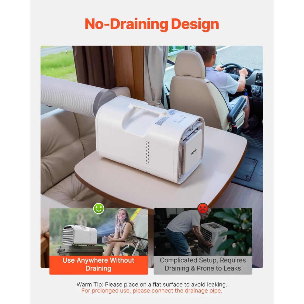 VEVOR Aire Acondicionado Portátil para Camping 3000 BTU, 530 W, Control Táctil y Remoto, Temporizador Programable, Flujo de Aire 200 m³/h para Tiendas de Campaña, Caravanas, Exteriores y Hogar, Blanco